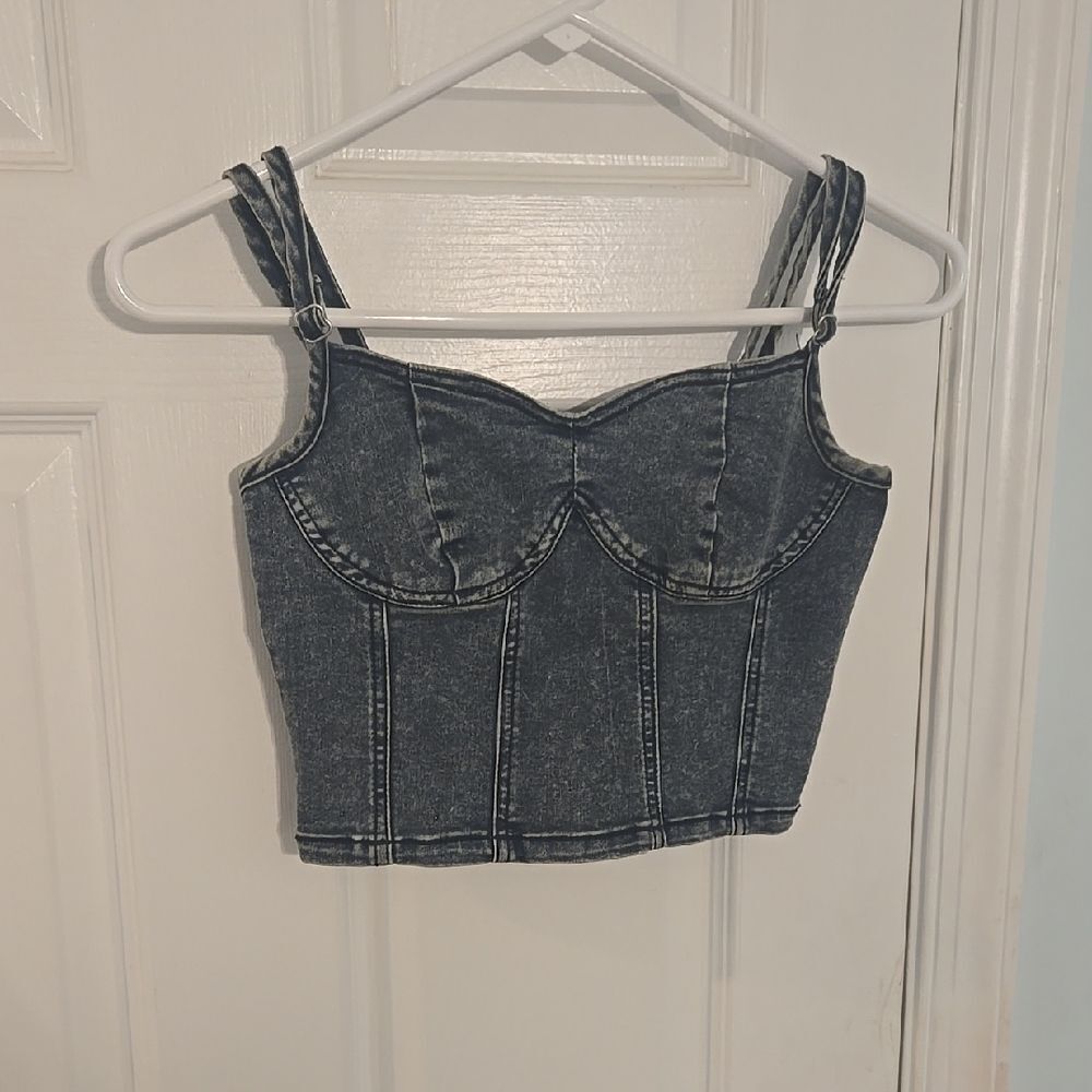 Blue Sleeveless Bustier Tank Top